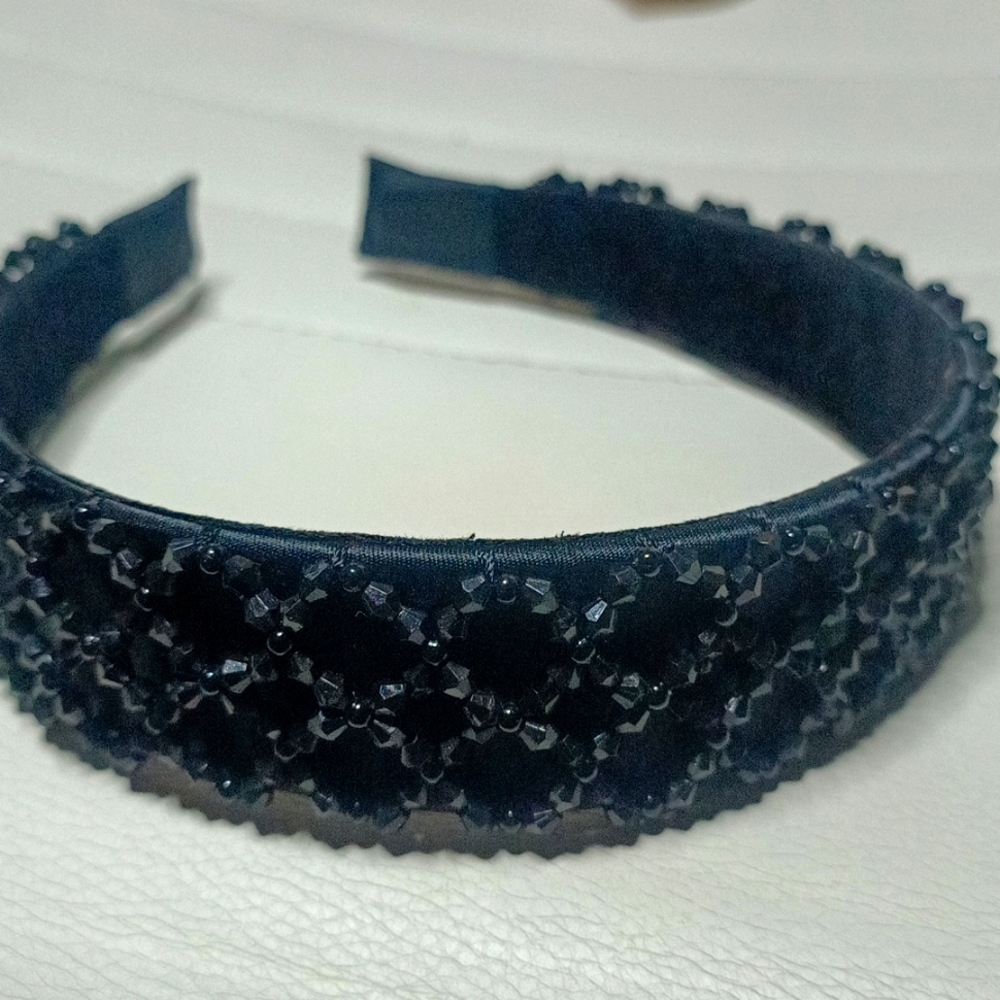 Wide hairband covered in satin and decorated with plastic beads.H&M